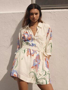 The Mona Linen Mini Shirt Dress by Maeve